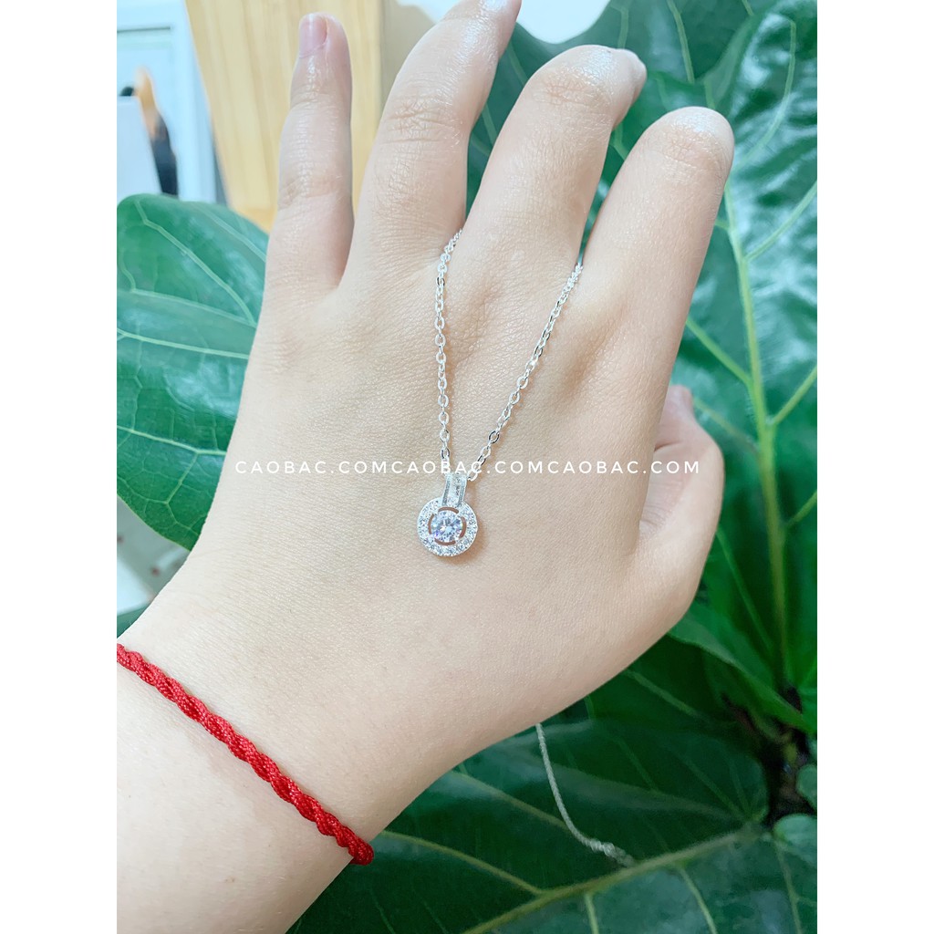 Dây Chuyền Bạc CaoBac Jewellery Cho Nữ Đính Đá Mặt Tròn Viền Đá