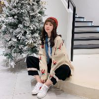 Áo khoác len Cardigan nữ hình Tuần Lộc Giáng Sinh (sẵn đen, kem) Có ảnh thật