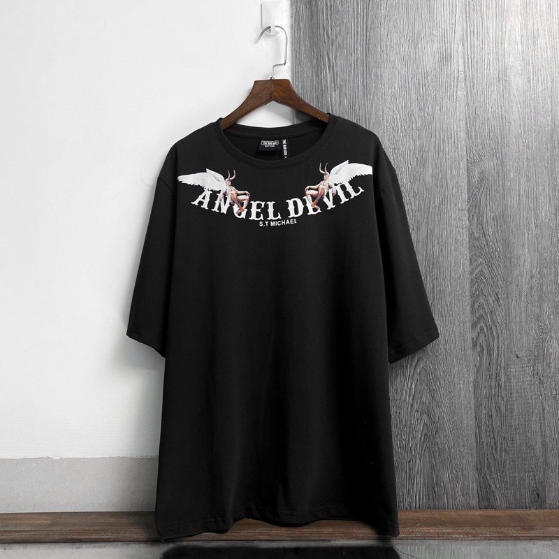 Áo thun tay lỡ Angel Devil , áo thun cotton nam nữ unisex, MSW Town