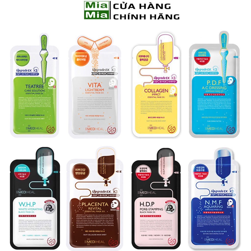 Mặt Nạ Mediheal (Miếng Lẻ) NHẬP KHẨU CHÍNH HÃNG Mặt Nạ Giấy 6 Dòng H.D.P, N.M.F, TEATREE, PLACENTA, VITA, COLLAGEN