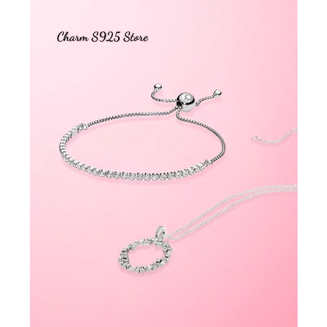 vòng tay pan đính đá trắng khoá tự thu chỉnh bạc s925