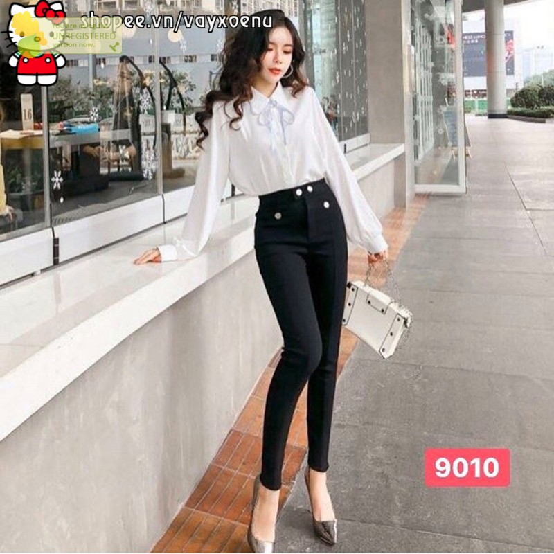 Quần kaki dài lưng cao VXN mix khuy màu đen size S,M,L MT927 hàn quốc chuẩn store freeship 50k