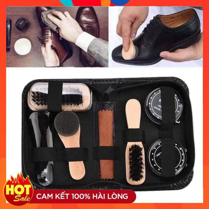 Bộ dụng cụ đánh giày siêu hot hòn họt. Set 7 món thần  thánh.,dùng cho giầy da đen,túi xách đen