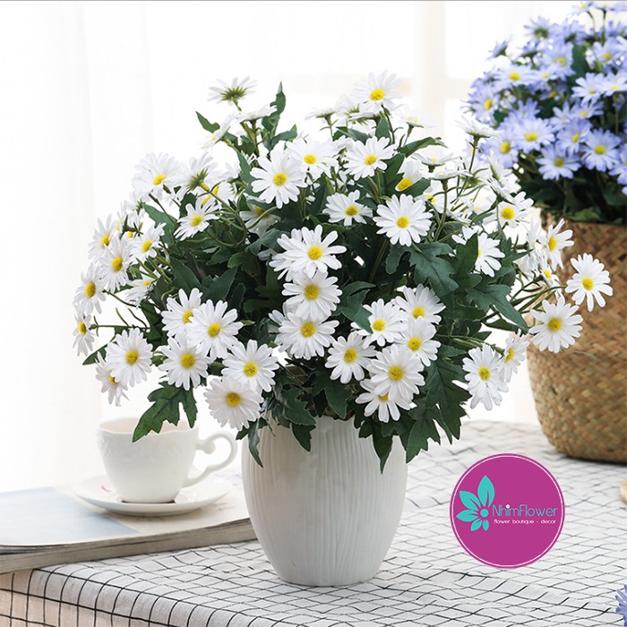 Hoa giả - Cúc Hoạ Mi Daisy cao cấp 38cm 25 bông loại đẹp như thật trang trí nội thất phòng khách quán cafe decor