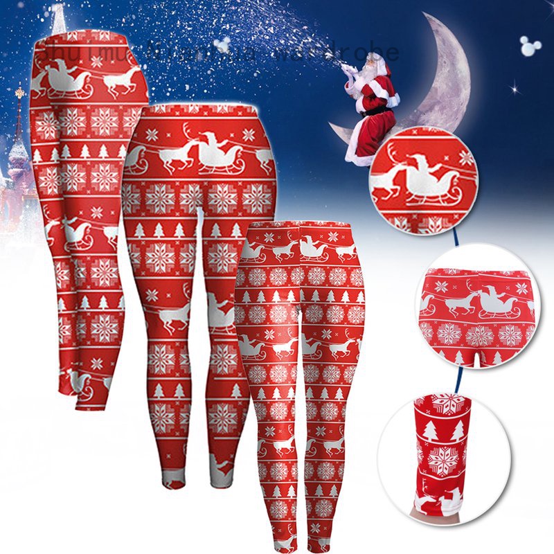 Quần Legging In Họa Tiết Giáng Sinh Mỏng Vừa Vặn - Màu Đỏ