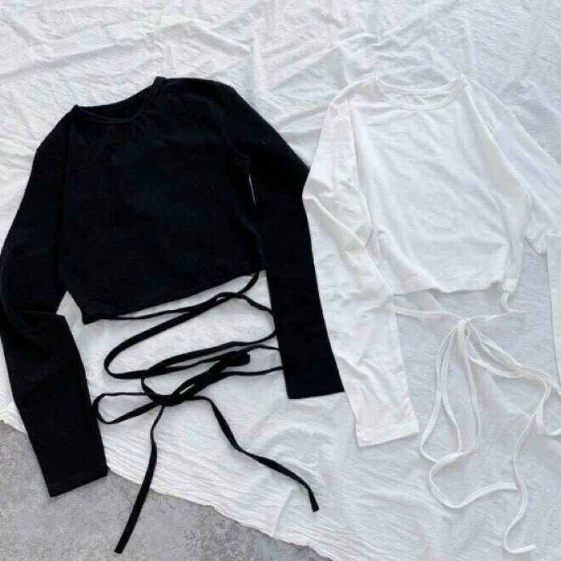ÁO THUN CROPTOP DÀI TAY CỘT DÂY EO, BUỘC EO Mitshop2222