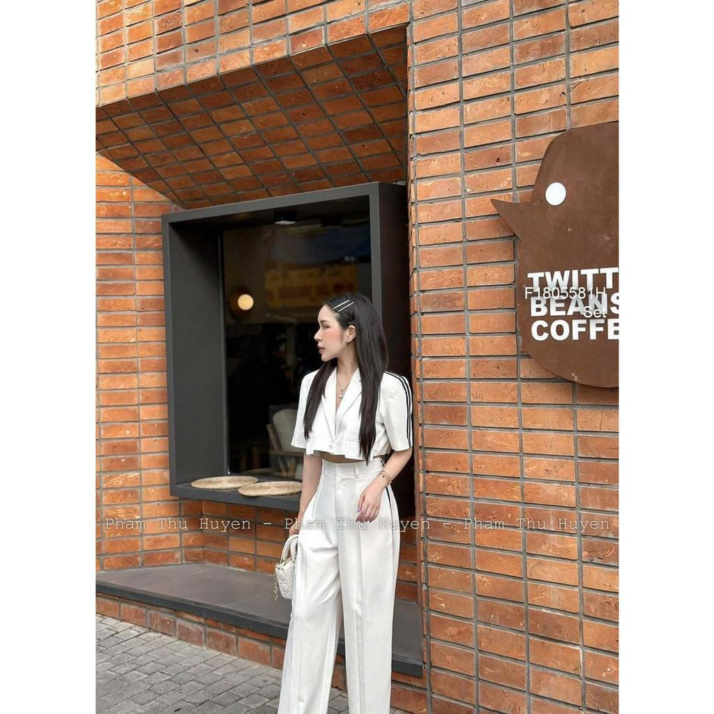 Set áo croptop cổ vest kèm quần suông