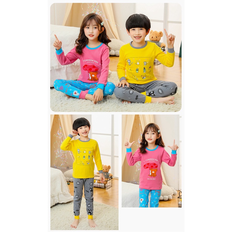 Bộ Đồ Ngủ Cotton Tay Dài 100-160cm Thời Trang Xuân Thu Cho Bé