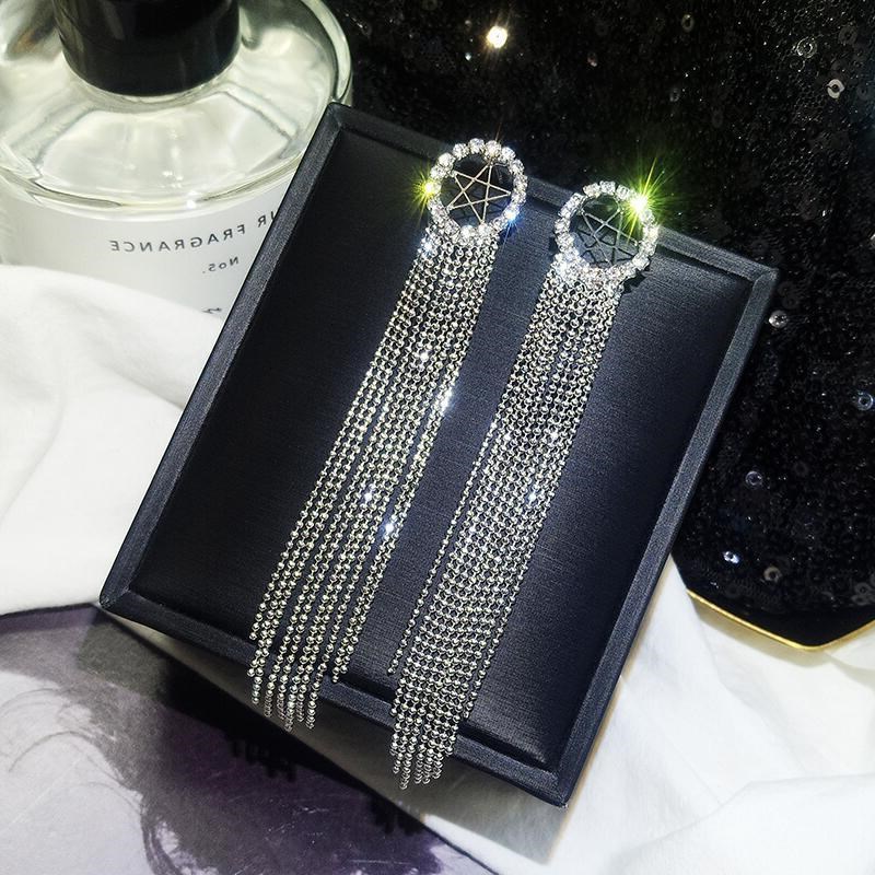 Khuyên tai dáng dài đính đá và ngọc trai phong cách Hàn Quốc mới