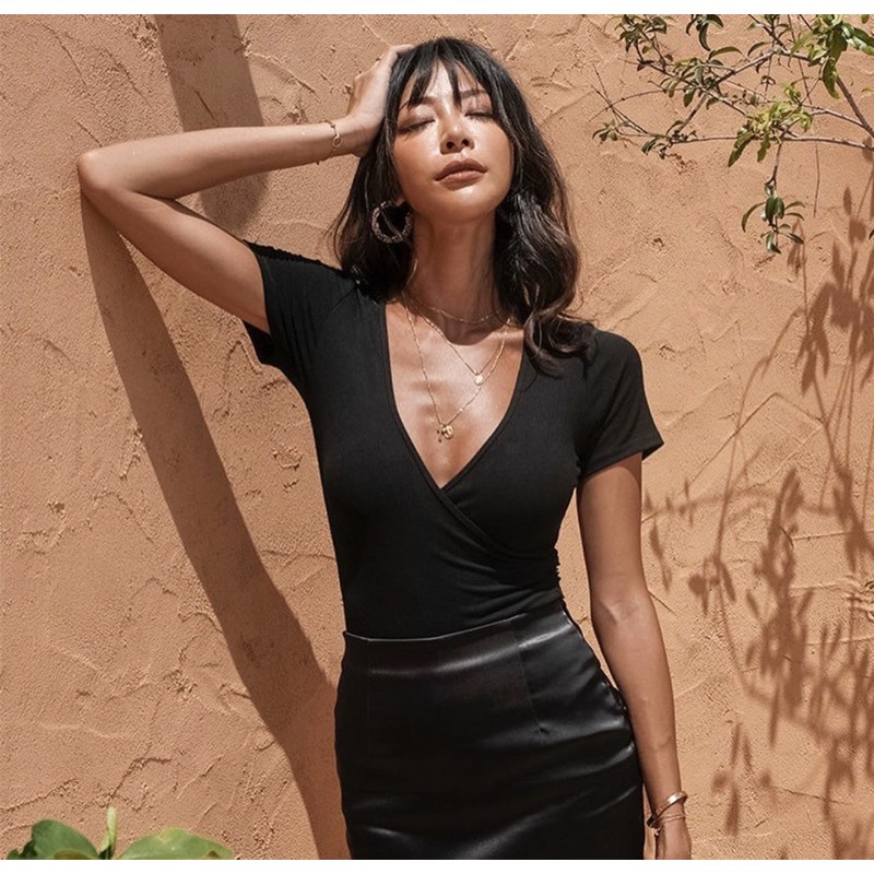 Bodysuit vạt chéo đen
