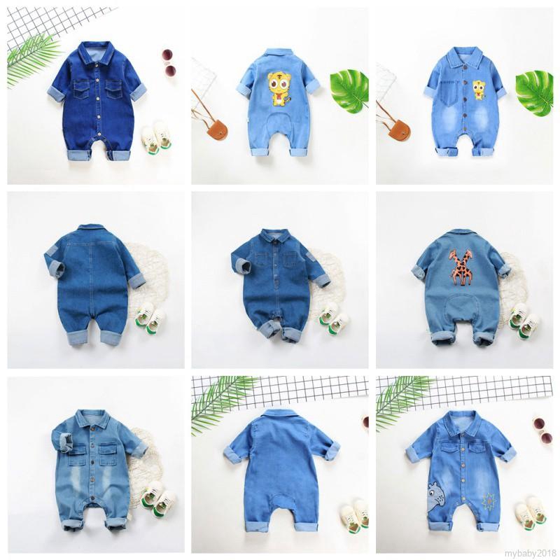 Bộ Áo Liền Quần Denim Dài Tay In Hoạt Hình Cho Bé