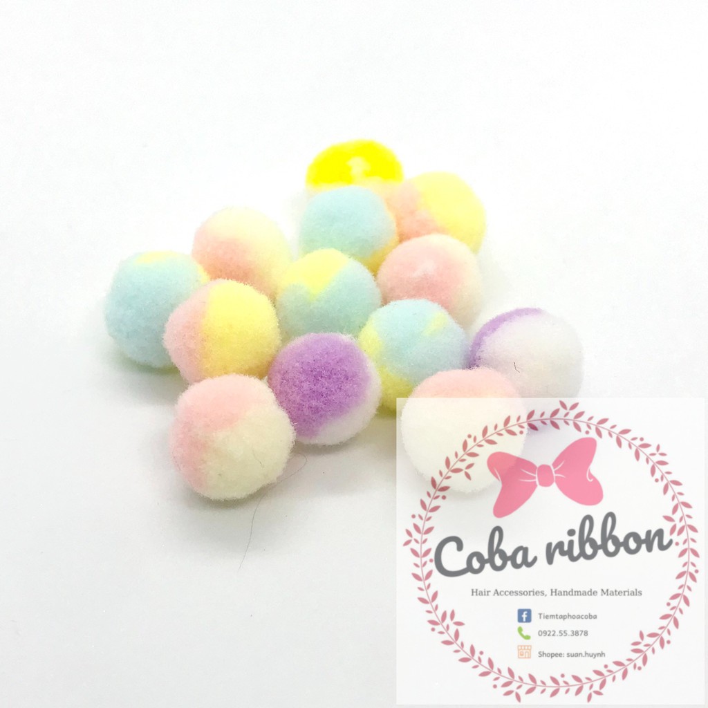 Set Pom Pom cục bông tròn nhiều màu nhiều kích cỡ - Mix ngẫu nhiên