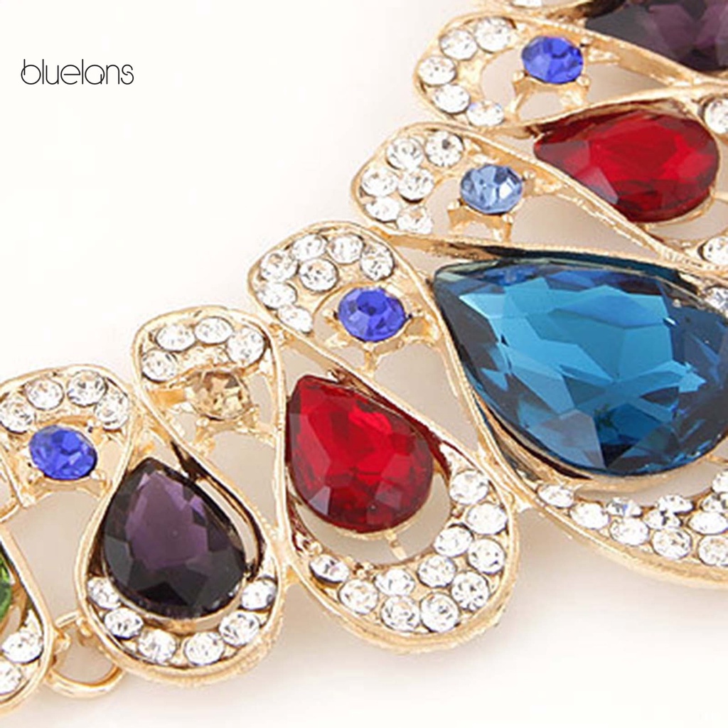 Bộ Trang Sức Dây Chuyền + Bông Tai Hình Giọt Nước Bằng Hợp Kim Đính Đá Nhân Tạo Màu Sắc Tươi Sáng Thời Trang Cho