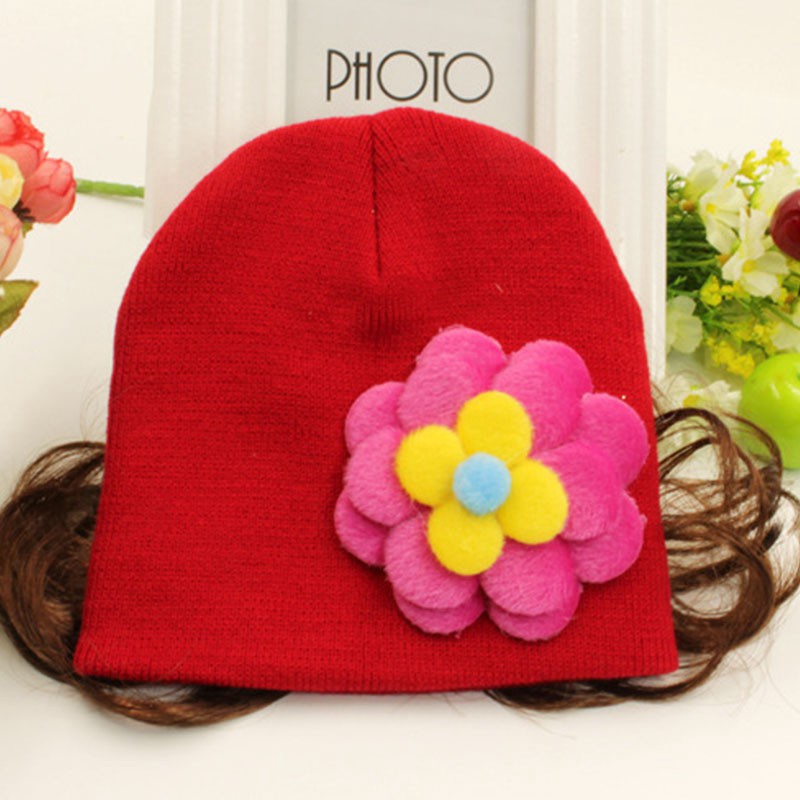 Mũ Beanie Dệt Kim Đính Tóc Giả Dễ Thương Cho Bé Gái