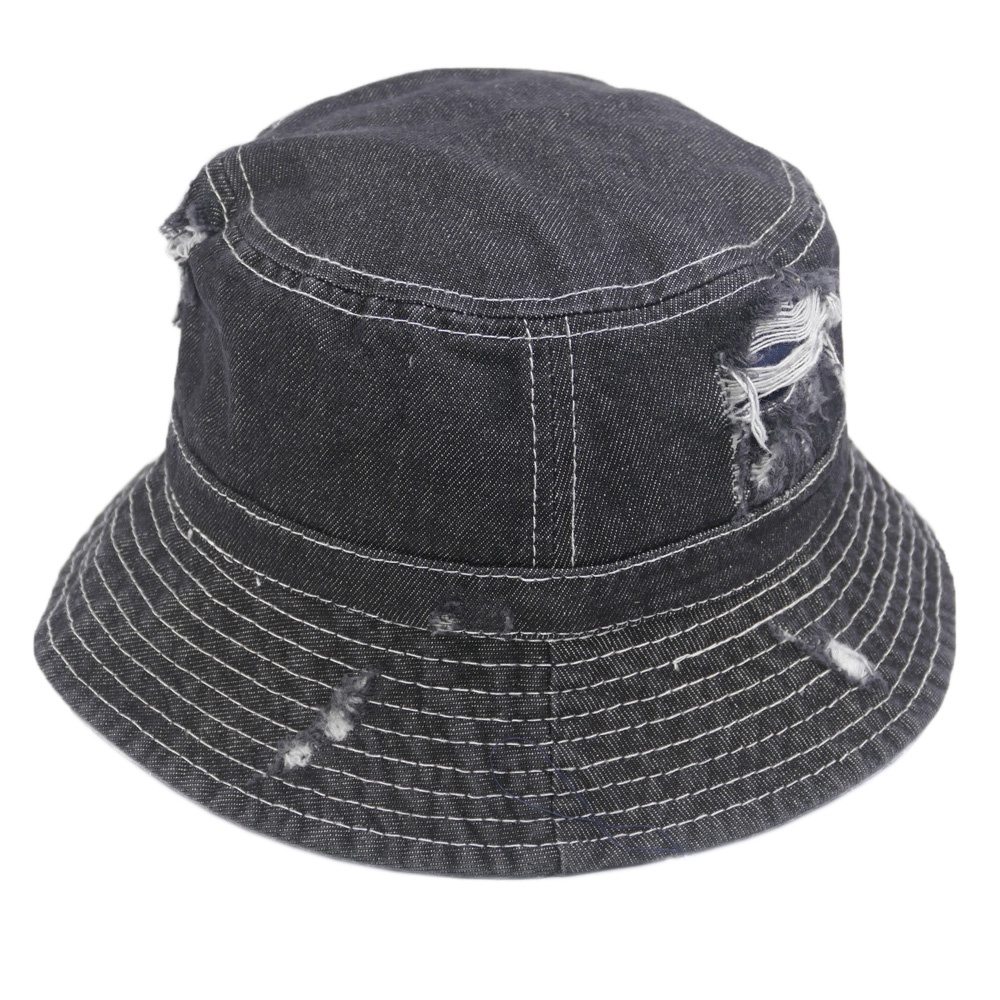 Nón bucket jean rách bụi cá tính không thêu, không có quai nón