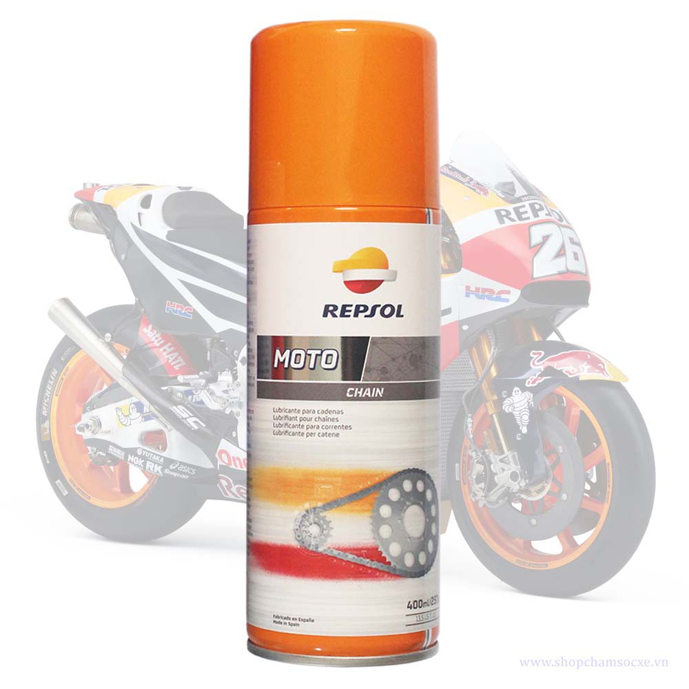 Chai Xịt Dưỡng Sên, Bôi Trơn Sên Xe Máy Repsol Moto Chain Lube 400ml