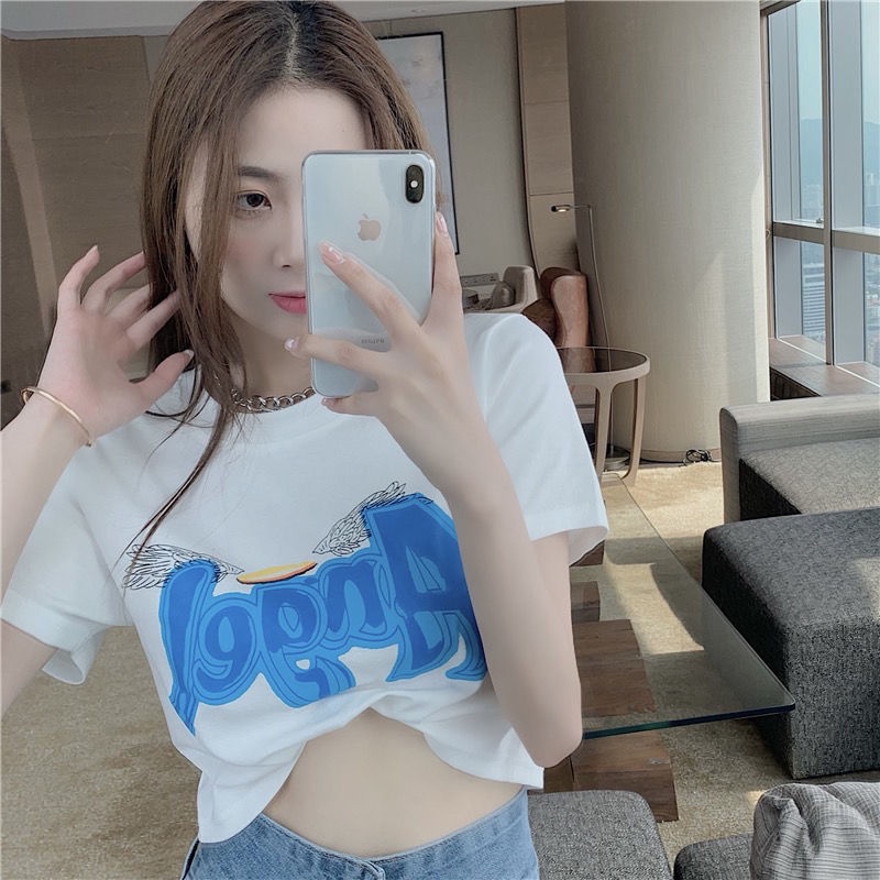 Korean Style Chic Hong Kong-style High-waist Cropped Short Top Design Niche Short-sleeved T-shirt