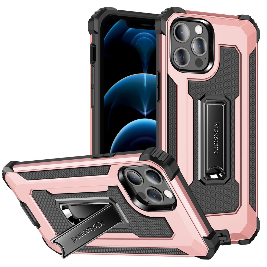 iPhone 12 / 12 Pro Jazz Anti-drop Series Honeycomb Breathable Phone Case w/Metal Kickstand for iPhone 12 mini 11 Pro Max