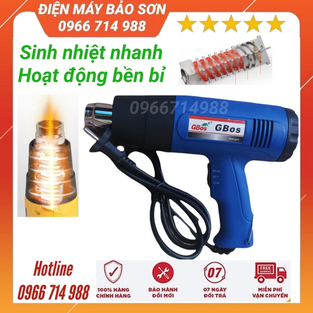 MÁY KHÒ NHIỆT CẦM TAY GBOSS-883 CÔNG SUẤT 1800W MÁY THỔI HƠI NÓNG MÀNG CO TẶNG 4 ĐẦU THỔI NHIỆT BẢO HÀNH 12 THÁNG