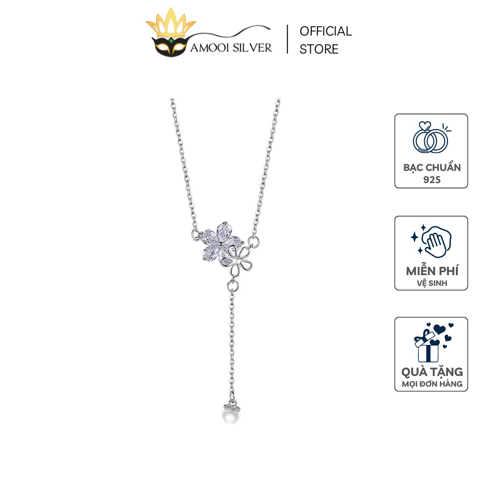 Dây chuyền bạc S925 hoa tua rua ngọc ngà - Amooi Silver AD168