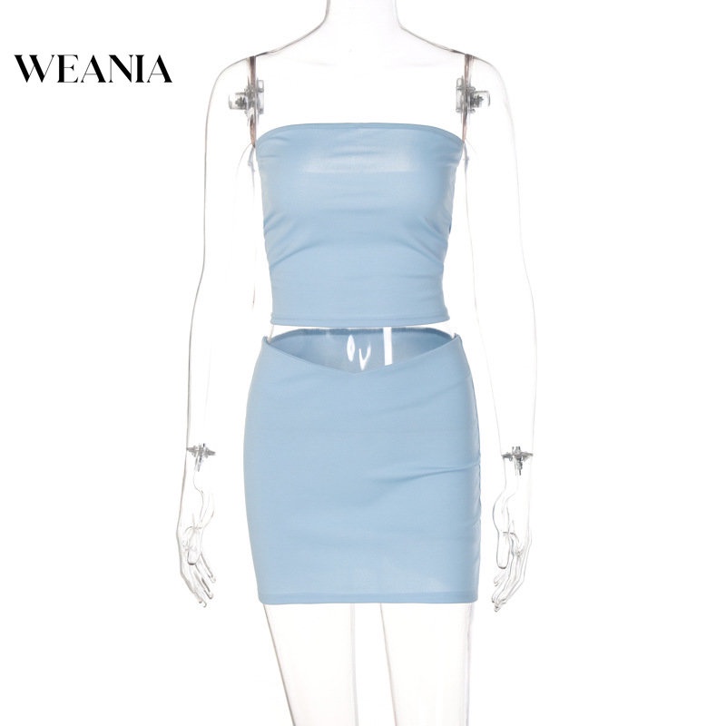 Set Áo Kiểu Trễ Vai + Chân Váy Lưng Cao Màu Trơn Thời Trang Dành Cho Nữ