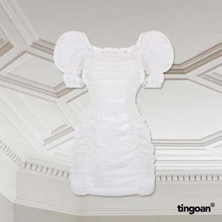 Váy cổ vuông nhún toàn thân trắng  ARIANA DRESS/WH