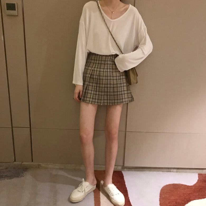 Áo Thun Tay Dài Cổ Chữ V Màu Sắc Đơn Giản Cho Nữ