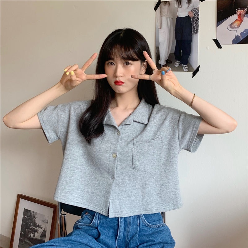 Áo sơ mi tay ngắn dáng rộng phong cách Hàn Quốc thời trang cho nữ