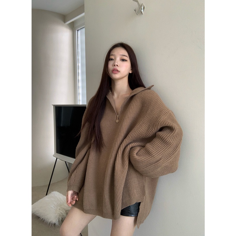 Áo len sơ mi oversize Hàn ( kèm video cận chất )