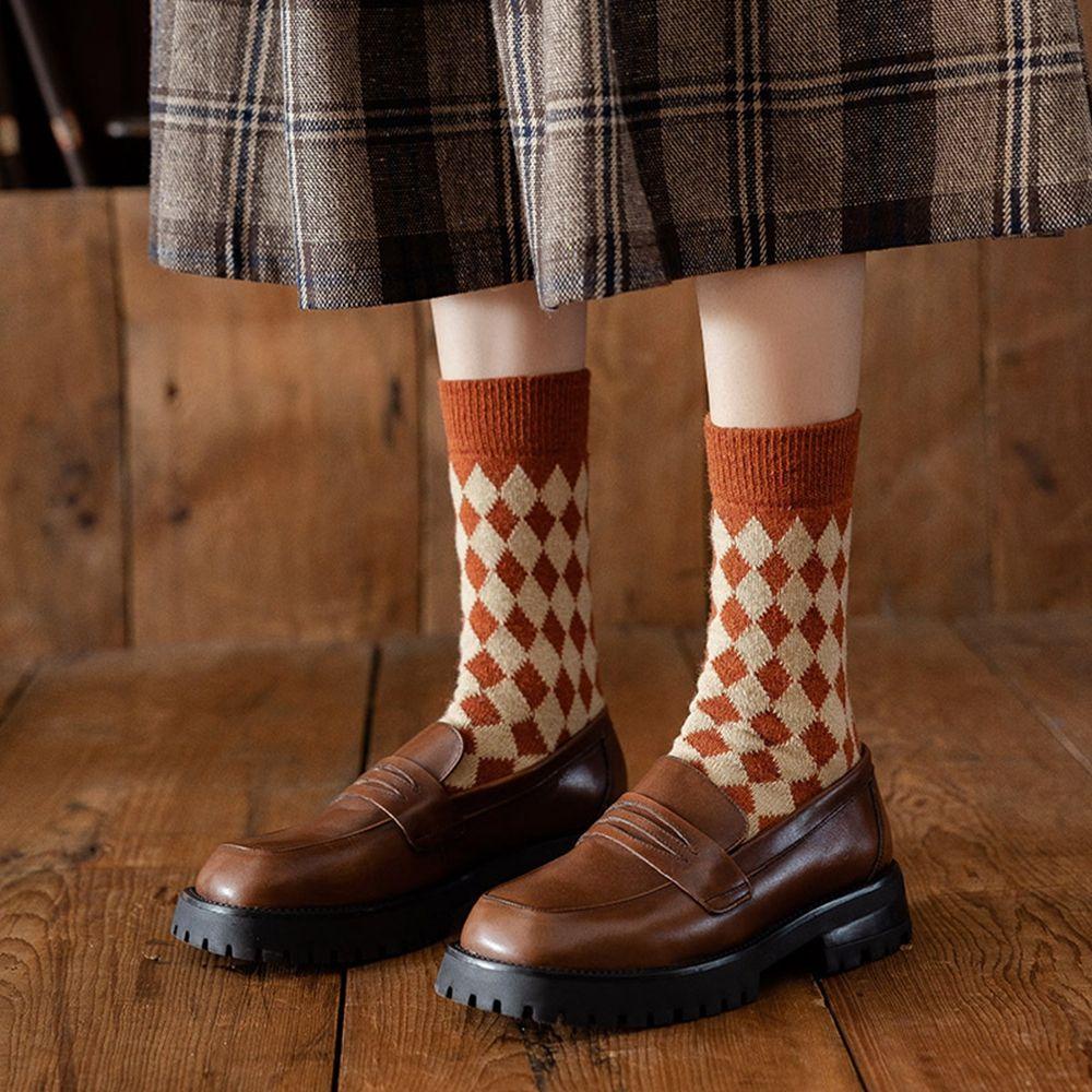 AROMA Đôi Vớ Dày Mềm Mại Họa Tiết Kẻ Ô Retro Dành Cho Nữ