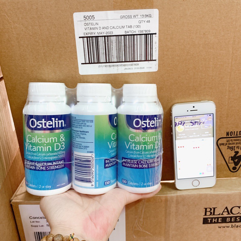 Calcium & Vitamin D3, Canxi bầu Ostelin 130 viên, Úc