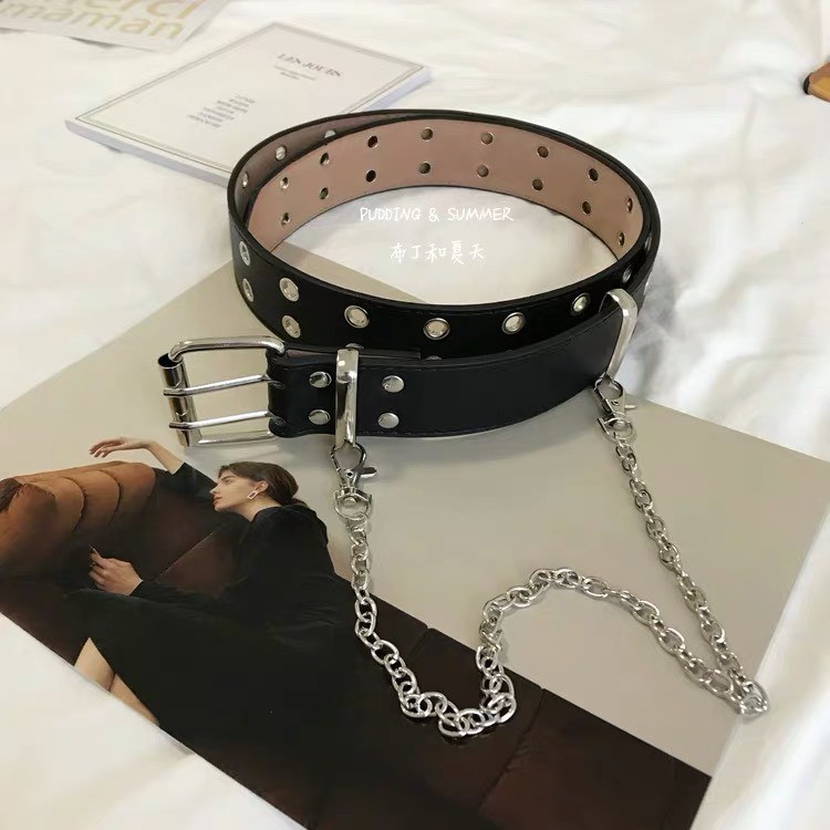 Thắt lưng xích mặt Vuông nhiều 2 hàng lỗ Tặng kèm xích 2 mẫu TL007 - Dây nịt Unisex Nam Nữ bản to kèm dây xích treo