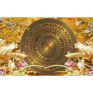 tranh trống đồng 3d dán trang trí tường keo sẵn
