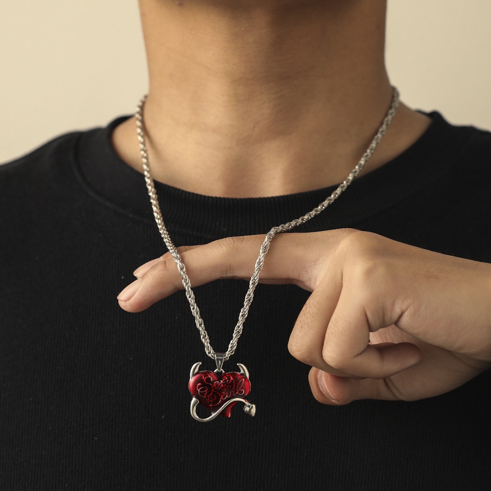 Dây Chuyền Cặp Đôi Mặt Hình Đầu Lâu Trái Tim Ma Quỷ Phong Cách Punk hip Hop Sáng Tạo