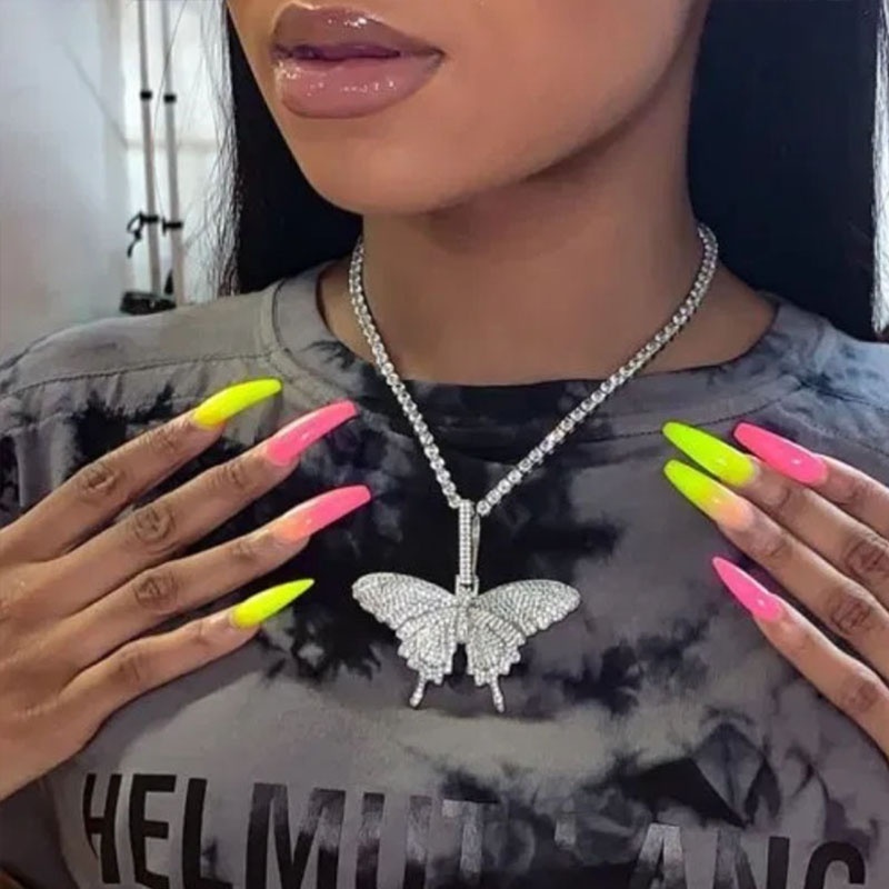 Dây chuyền kiểu choker mặt hình bướm đính kim cương nhân tạo lấp lánh quý phái nhiều màu tùy chọn cho nữ