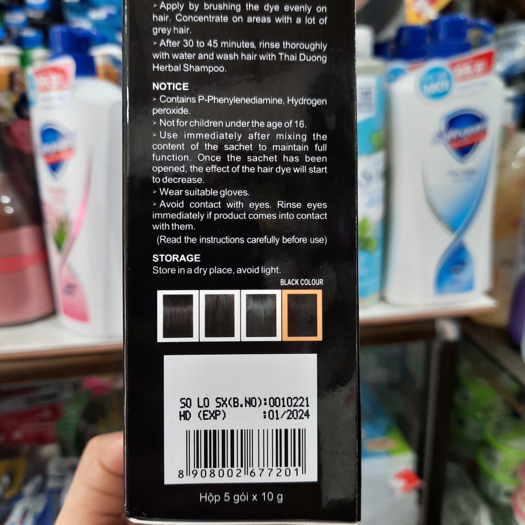 (Hộp 5 gói) Dầu gội Nhuộm Tóc Dược Liệu - Gội Là Đen Thái Dương(10g/gói)