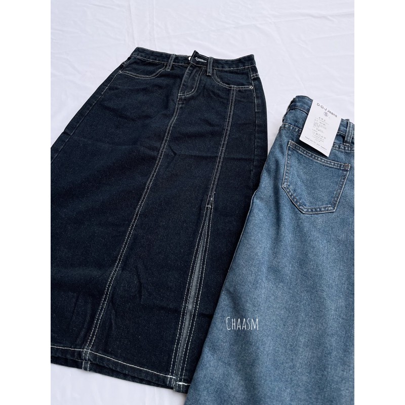 chân váy jean/denim A-line xẻ tà HÀNG CÓ SẴN