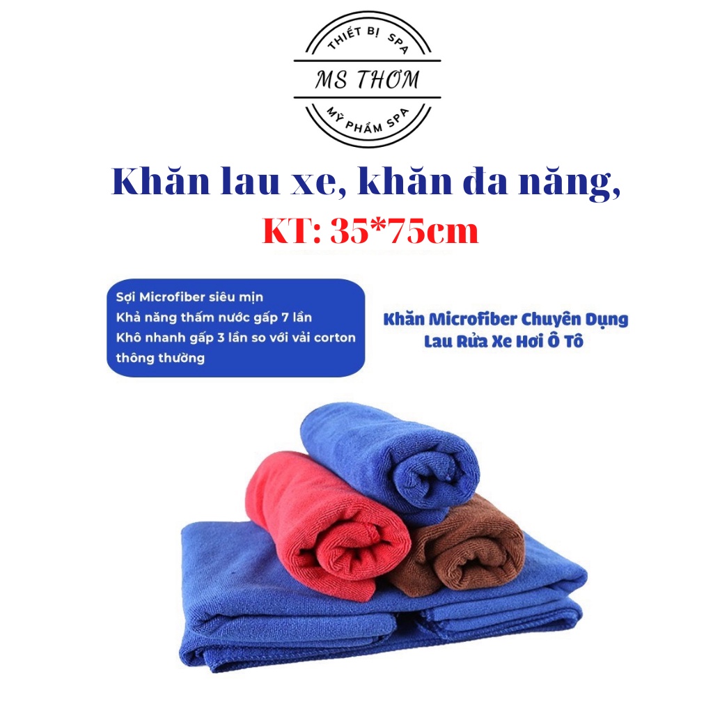 Khăn lau xe microfiber mềm mịn siêu thấm hút chuyên dùng lau rửa xe hơi, ô tô, xe máy, dùng trong spa, làm tóc 35*75cm