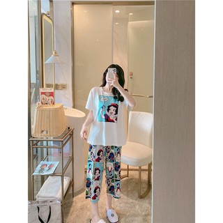 Đồ ngủ nữ ngắn tay quần lửng in hình bạch tuyết dễ thương - ĐN04