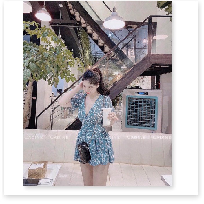 Váy jum ngắn nữ ulzzang hoa nhí Jumpsuit hoa tay xòe xếp ly chất voan lụa mặc hè tôn dáng siêu xinh CADINE