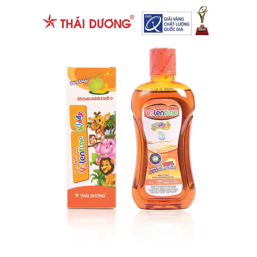 Combo Kem đánh răng trẻ em Valentine Kiddy 100g &amp; Nước súc miệng trẻ em Valentine Kiddy 250ml- Sao Thái Dương