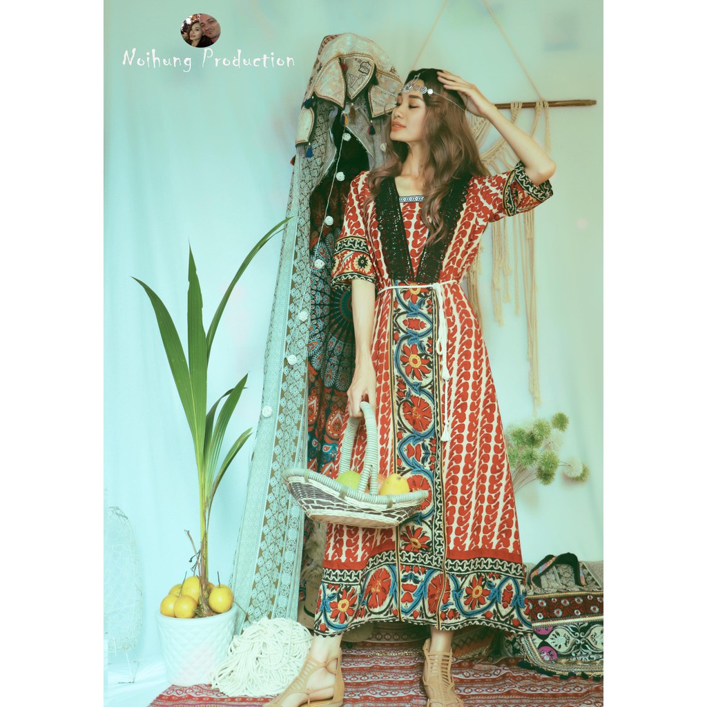 Đầm Váy Bohemian thổ cẩm maxi vintage babydoll ulzzang boho dáng dài suông rộng xòe đi biển đẹp rẻ bigsize bầu hotgirl