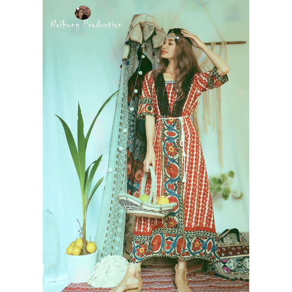 Đầm Váy Bohemian thổ cẩm maxi vintage babydoll ulzzang boho dáng dài suông rộng xòe đi biển đẹp rẻ bigsize bầu hotgirl