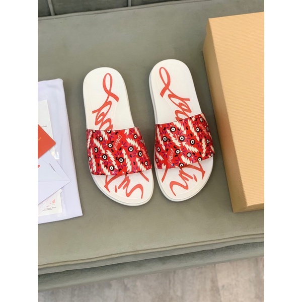 Dép quai ngang thời trang nam thương hiệu Louboutin cao cấp da thật
