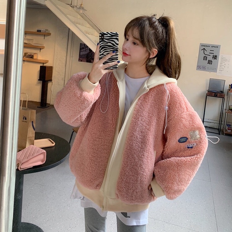 Áo khoác lông cừu hồng pastel 2 lớp dễ thương 🌸🌸🌸