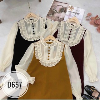 Bigsize Đầm nhung cổ bèo D657
