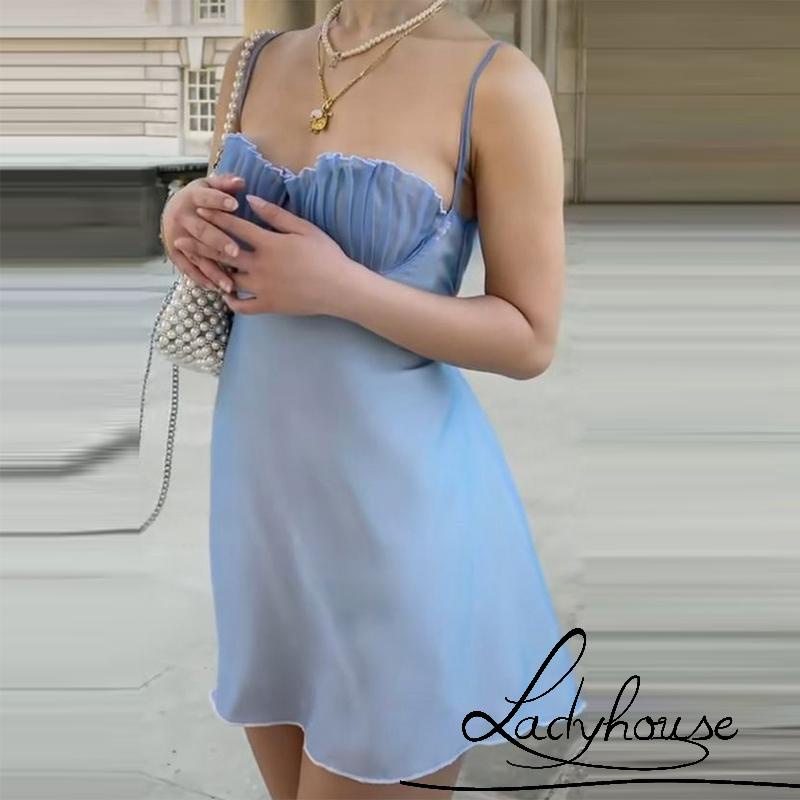 Ldd-đầm Không Tay Xếp Ly Ôm Ngực Phối Màu Trang Trí Hình Vỏ Sò Phù Hợp Với Mùa Hè Dành Cho Bạn