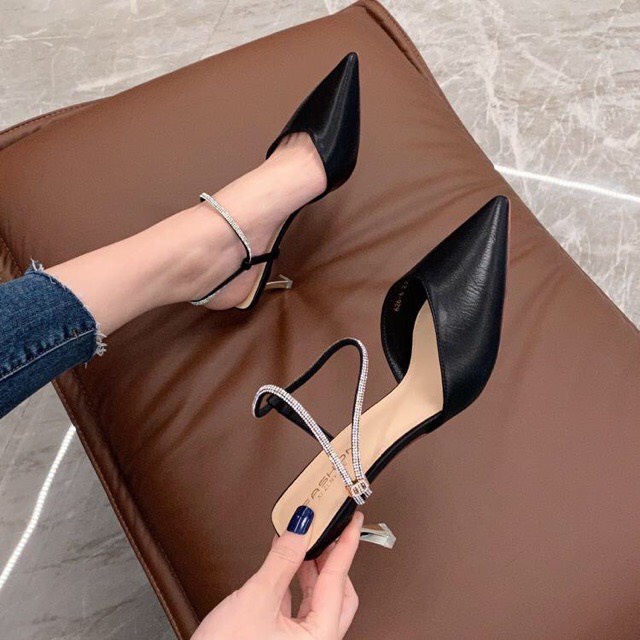 Giày Cao Gót Sục Nữ Quai Đá 5P Gót Nhọn Mã E32