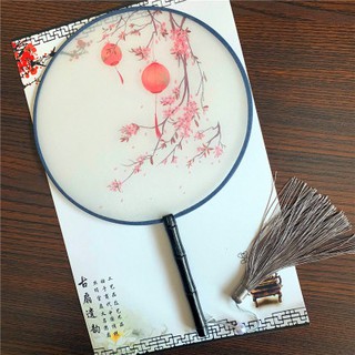 Quạt tròn cổ phong dây tuyến  in hoa quạt cầm tay phong cách Trung Quốc cổ trang