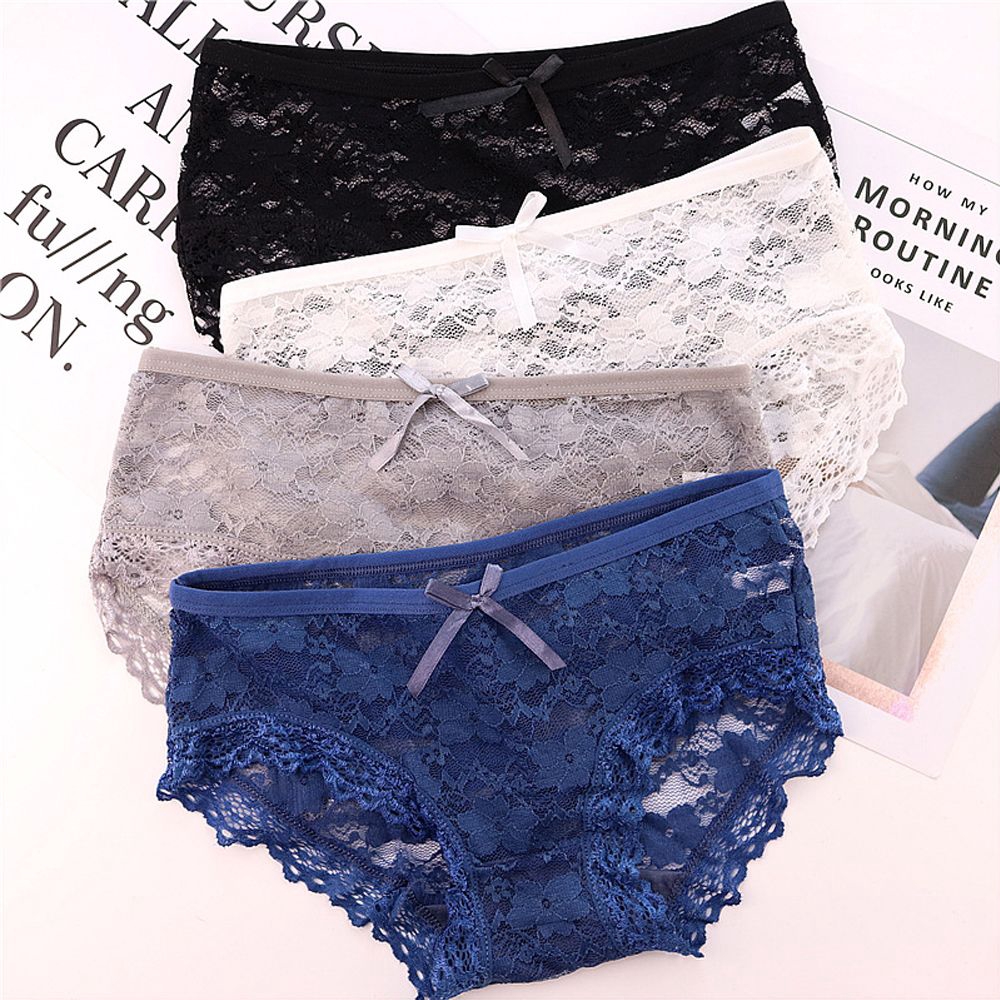 Quần lót cotton thoáng khí lưng thấp phối ren hoa cho phái nữ